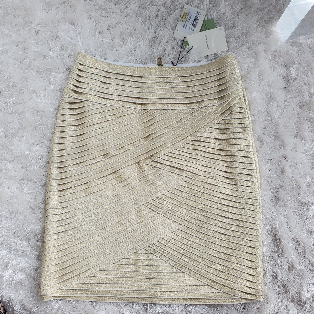 Pierre Balmain Textured Gold Pencil Skirt